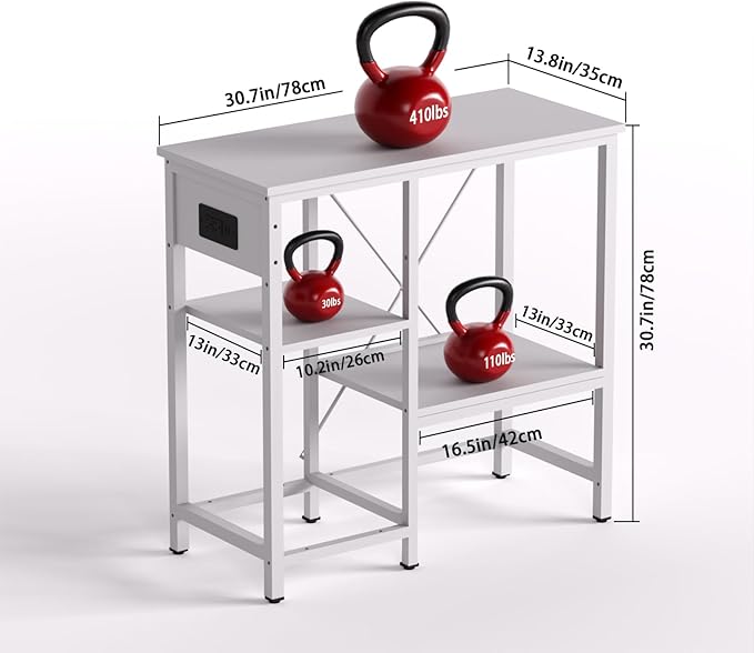 20-29 Gallon Fish Tank Stand with Power Outlet & LED Light, Metal Aquarium Stand with 3 Tier Adjustable Storage Shelves, Tank Stand for Reptile Tank, Turtle Tank, 30.7" L*13.8" W, White-PawvioPets