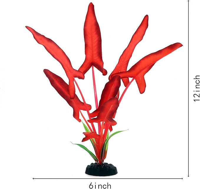 2-Pack 12 Inch Aquarium Silk Aquarium Plants, Artificial Plastic Plant for Small Tank, Goldfish, Fish Hides,Dark Red-PawvioPets