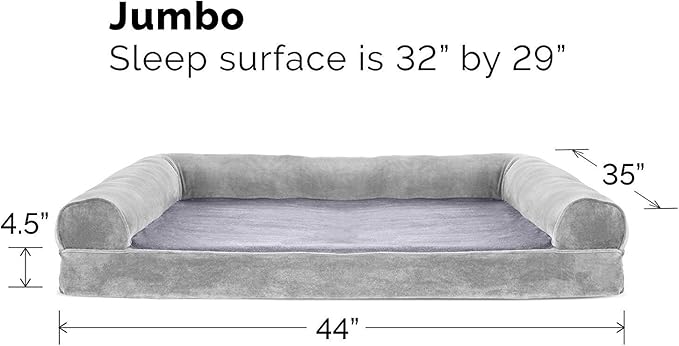 Furhaven Orthopedic Dog Bed for Large Dogs w/ Removable Bolsters & Washable Cover, For Dogs Up to 95 lbs - Faux Fur & Velvet Sofa - Smoke Gray, Jumbo/XL-PawvioPets