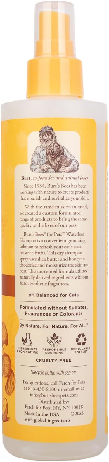 Burt's Bees for Pets Waterless Cat Grooming Spray with Shea Butter and Honey, 99.3% Natural Origin Formulas, Cats Dry Shampoo, Kitten Supplies, 6pk, 10oz-PawvioPets