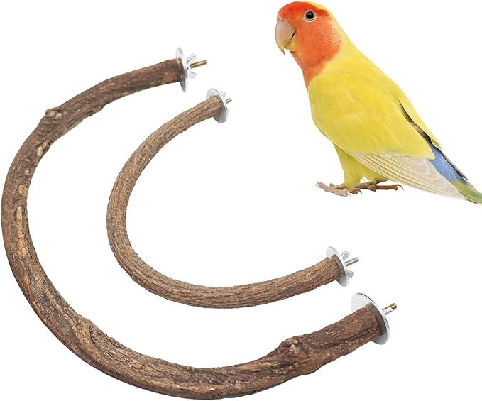 2 Pack Bird Perch Stand, Natural Wood U Shape Parrot Stand Pole, Bird Cage Accessories, Suitable for Small to Medium Birds Parakeets Cockatiels Budgie Lovebirds-PawvioPets