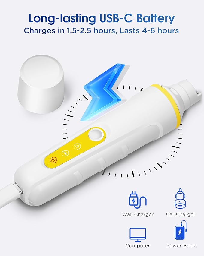Dog Nail Grinder with Enhanced LED Light – Super Quiet, 2-Speed, USB-C Rechargeable, LED Smart Display, 3 Grinding Options, Pet Nail Trimmer for Dogs Cats and All Pet Sizes-PawvioPets
