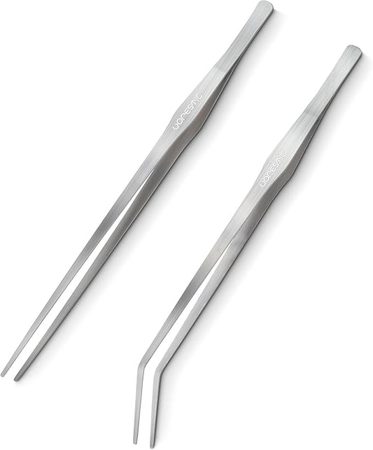 2 Pcs 15 Inch Tweezers, Heavy Duty Reptile Feeding Tongs, Aquarium Tongs, Reptile Tweezers Feeding, Reptile Tongs, Straight and Curved Long Tweezers for Aquarium and Terrarium-PawvioPets