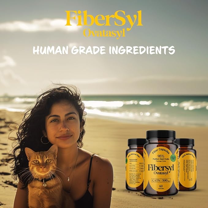 FiberSyl Ovatasyl Prebiotics for Cats Digestive Health - Cat Fiber Supplements for Constipation Relief & Support - Psyllium Husk Seed to Support Digestion Problems - Cat Stool Hardener - 60 Capsules-PawvioPets