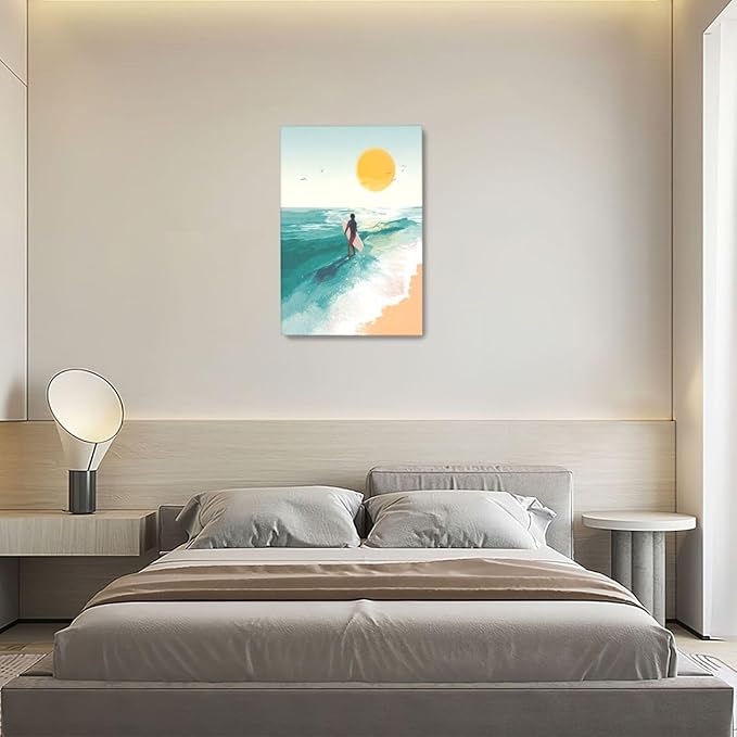 Beach Surfing Wall Art Ocean Coastal Wave Canvas Wall Decor Summer Nature Seascape Pictures Painting Print Framed Artwork Decorations for Bathroom Living Room Office Bedroom 16"x24"-PawvioPets