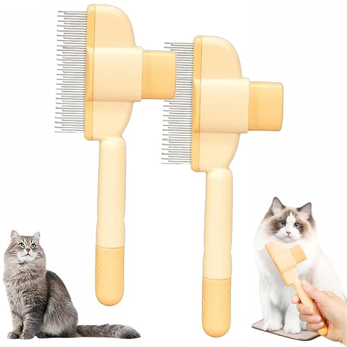 Avatore Zenbrush Cat Comb, Zen Brush for Cats, 2025 Upgraded Cat Brush with Release Button, Flea Comb for Cats, Click Self Cleaning Pet Hair Removal Combs (Yellow*2)-PawvioPets