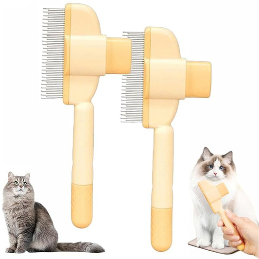 Avatore Zenbrush Cat Comb, Zen Brush for Cats, 2025 Upgraded Cat Brush with Release Button, Flea Comb for Cats, Click Self Cleaning Pet Hair Removal Combs (Yellow*2)-PawvioPets