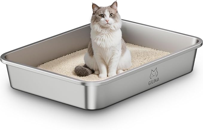 Extra Large Stainless Steel Cat Litter Box, 27.5" L×19.6" W×3.9" H, XXL Metal Kitty Litter Pan with High Sides, Odor-Free, Non-Stick, Easy to Clean, Ideal for Big Cats & Multi-Cat-PawvioPets