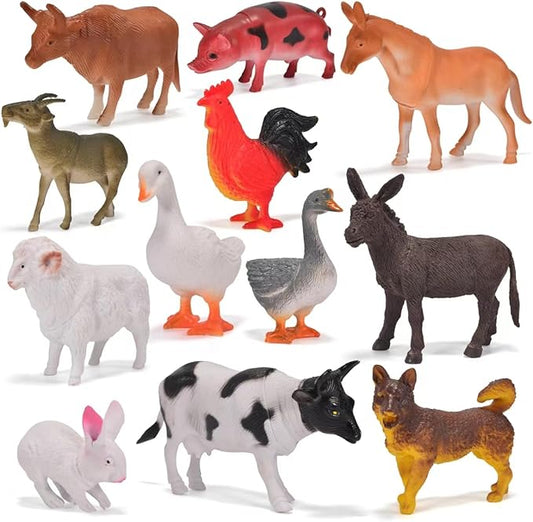 12 Pack Large Farm Animals Toys for Kids 3-5 Year Old Toddlers 1-3 Realistic Plastic Farm Animal Figures Playset Animal Poultry for Learning-PawvioPets