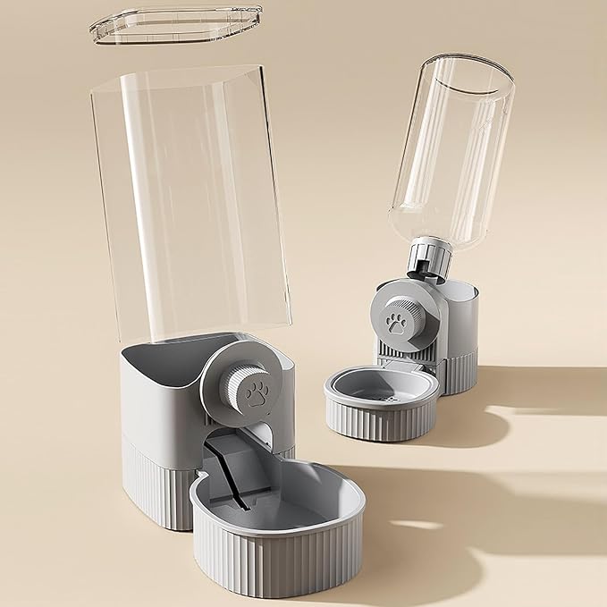 GKYZBB Hanging Automatic Food Water Dispenser,Rabbit Feeder Guinea Pig Water Bottle Food Feeder for Ferret Guinea Pig Rabbit Bunny Cage Accessories (Grey, 520ml+1200ml)-PawvioPets