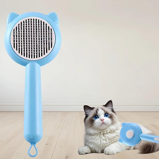 Cat Brush for Shedding，Pet Grooming Tool for Dogs，Cat Hair Brush with Self Cleaning Button for Deshedding, Easy to Removes Loose Fur-PawvioPets