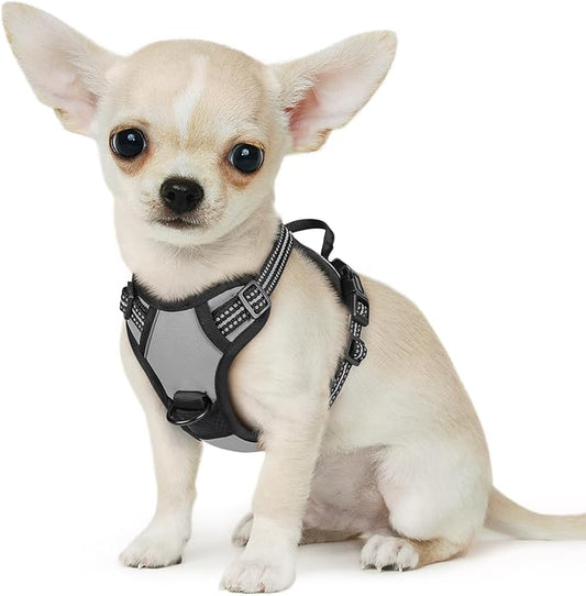 Eagloo Small Dog Harness No Pull, Service Vest with Reflective Strips and Control Handle, Adjustable and Comfortable for Walking, No Choke Pet Harness with 2 Metal Rings, Grey, XS-PawvioPets