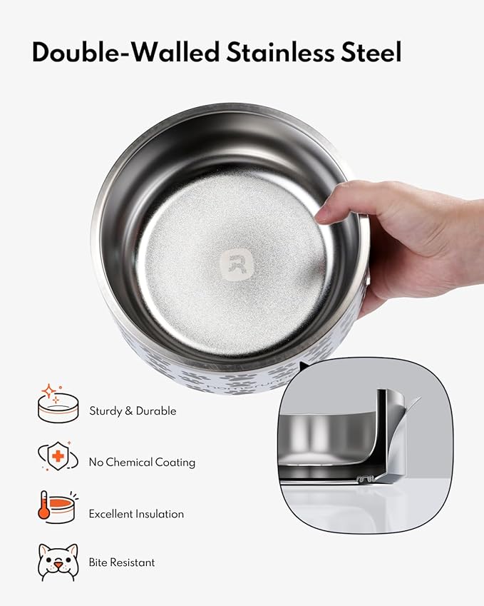 Dog Bowl, HomeRunPet Dog Food Water Bowl with Non-Slip Rubber Base, Metal Insulated Stainless Steel Dog Bowls, Double Wall Dog Bowl for Small Medium Large Dogs, Durable, Dishwasher Safe, 32oz-PawvioPets
