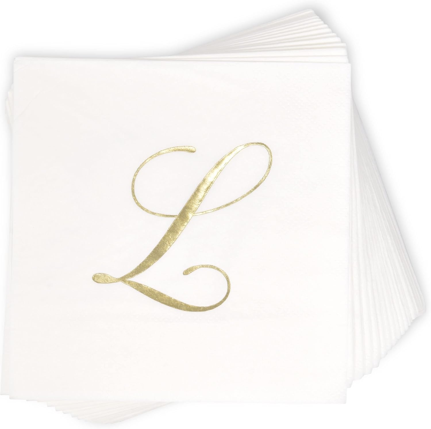Gift Boutique 100 Gold Monogram Cocktail Napkins Letter L Disposable Paper Pack Elegant Metallic Golden Foil Hand Napkin for Powder Room Wedding Holiday Birthday Party Baby Shower Decorative Towels