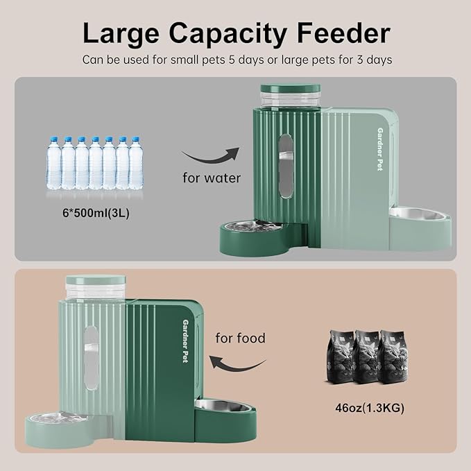 Gardner Pet Automatic Gravity Cat Food Feeder and Water Dispenser Stainless Steel Two-in-One Set Large Capacity Dispenser for Pets Dogs, Puppies, Kittens-PawvioPets
