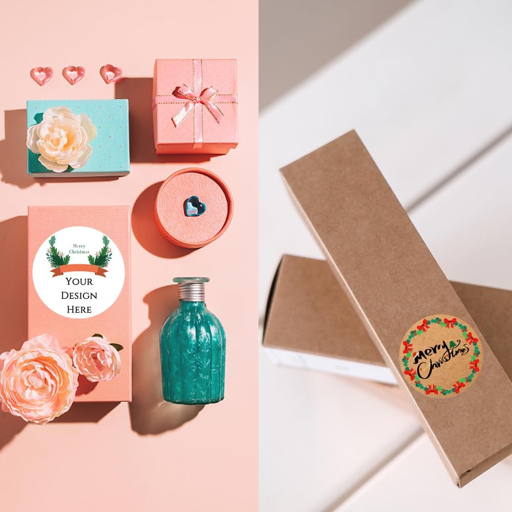 100-1000pcs Custom Stickers Merry Christmas Stickers Personalized Labels Adhesive Xmas Decorative Envelope Seals Stickers for Cards Gift Boxes(Round-5)