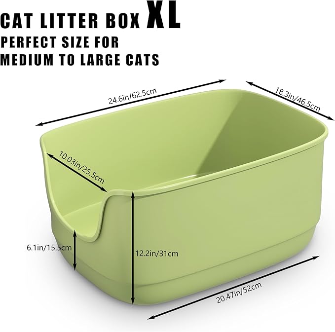 Gefryco Large Cat Litter Box with High Sided 24.6"x18.3"x12.2" - Jumbo Extra Large Open Anti - Splashing High Wall for Multiple Cats (Green)-PawvioPets