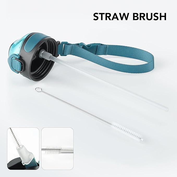 Enerbone 32 oz Insulated Water Bottle, Stainless Steel Bottle with Carrying Strap, Double-Wall Vacuum Insulation Design, Leakproof Sports Bottle with Straw, Keep Drinks Cold or Hot for Hours-PawvioPets