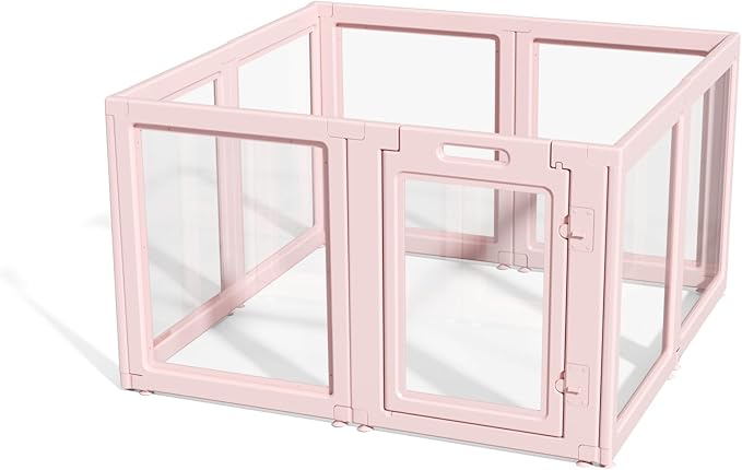 DIY Clear Acrylic Dog Playpen House,Quick Easy Assembly and Disassembly,Strong Floor Suction,Indoor and Outdoor Use,Easy Cleansing Puppy Fence (Skin Pink, 30.3" H, 8PCS)-PawvioPets