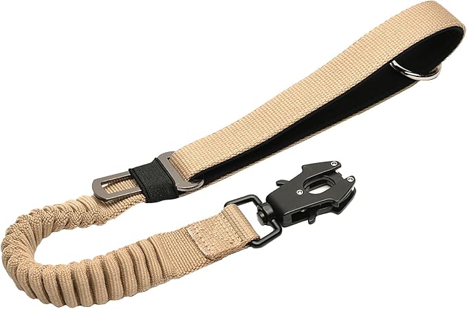 20” Strong Short Leash for Dog, Heavy Duty Bungee Dogs Leash with Padded Handle Car Seatbelt, Small Dog Training Leashs for Large or Medium Dogs - Can be Used with Other leashes (Khaki)-PawvioPets