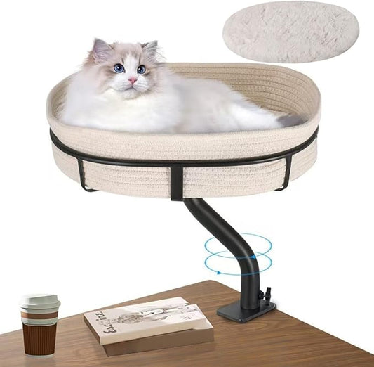 Cat Desk Bed - 360° Rotating Mount Attachment - Space-Saving Cats Hammock for Home Office/Computer Desks, Washable All-Season Indoor Pet Nest - Comfortable Perch-PawvioPets
