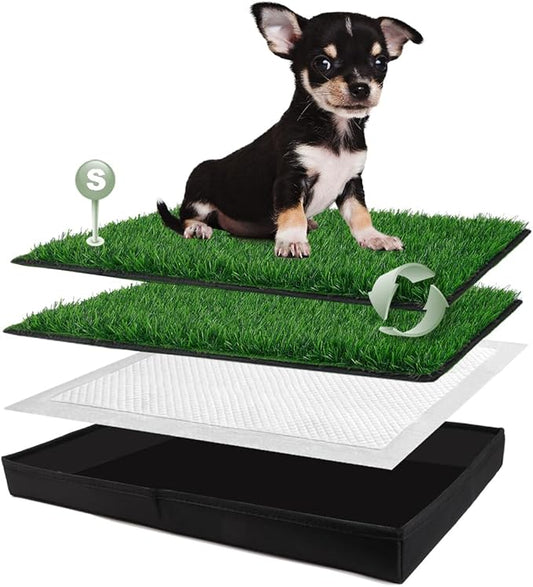 Dog Grass Pad with Foldable Dog Litter Box, Small Liner Base (23”×15”) for Balcony, 2 Artficial Grass Pee Pads for Dogs, Pee Pad Holder, Potty Training-PawvioPets