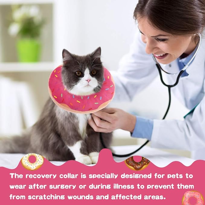 BINGPET Cute Donut Recovery Collar for Cats and Puppies, Soft Adjustable Protective Pet E Collar Neck Cone After Surgery, Fit for Kitties, Small Dogs-PawvioPets