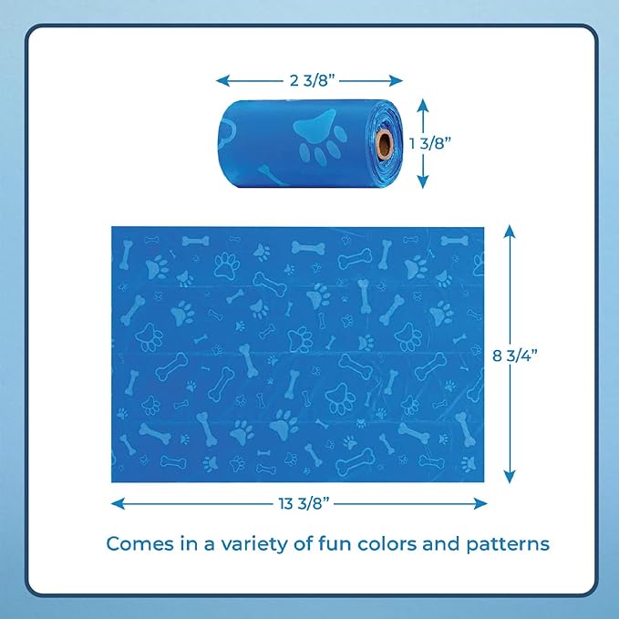 Best Pet Supplies Dog Poop Bags (150 Bags) for Waste Refuse Cleanup, Doggy Roll Replacements for Outdoor Puppy Walking and Travel, Leak Proof and Tear Resistant, Thick Plastic - Blue (Unscented)-PawvioPets