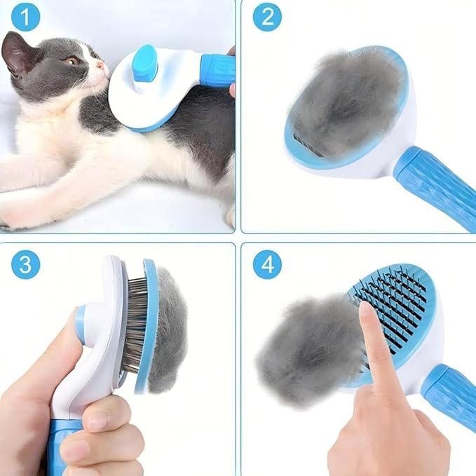 Cat Hair Brush, Cat Brush for Shedding with Metal Comb, Self Cleaning Pet Hair Brush with Release Button - Skin Friendly Deshedding Grooming Brush for Short and Long Haired Cats-PawvioPets