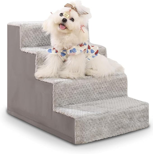 Dog Stairs for Small Dogs,17.5" H,4-Step Dog Steps for High Bed Couch and Sofa,Pet Stairs for Dogs and Cats Climbing with Non-Slip Bottom and Washable Cover,Light Grey-PawvioPets