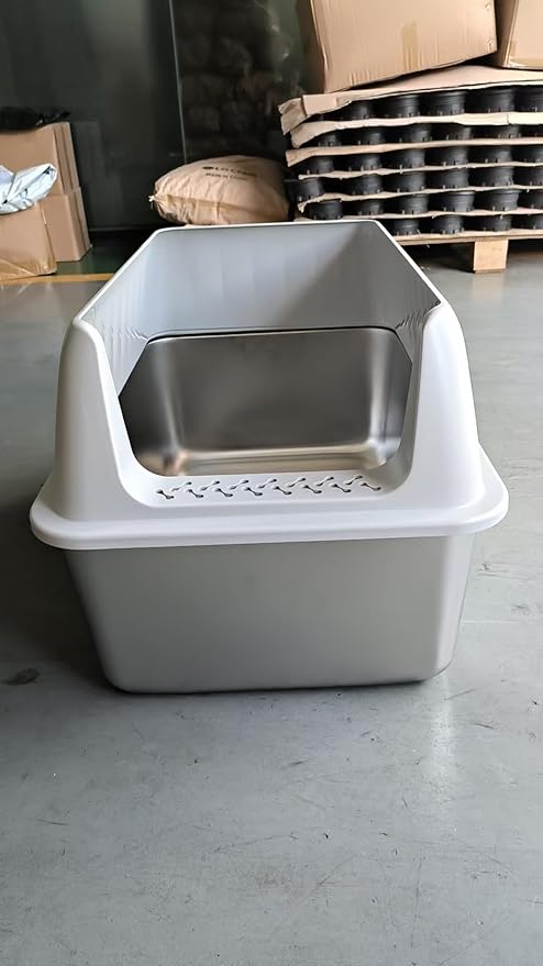 Cat Litter Box Stainless Steel XL with Lid, Enclosed Metal Extra Large Litter Box Pan High Sided with Scoop for Big Cats, Non-Sticky, Anti-Urine Leakage, Easy Cleaning-PawvioPets
