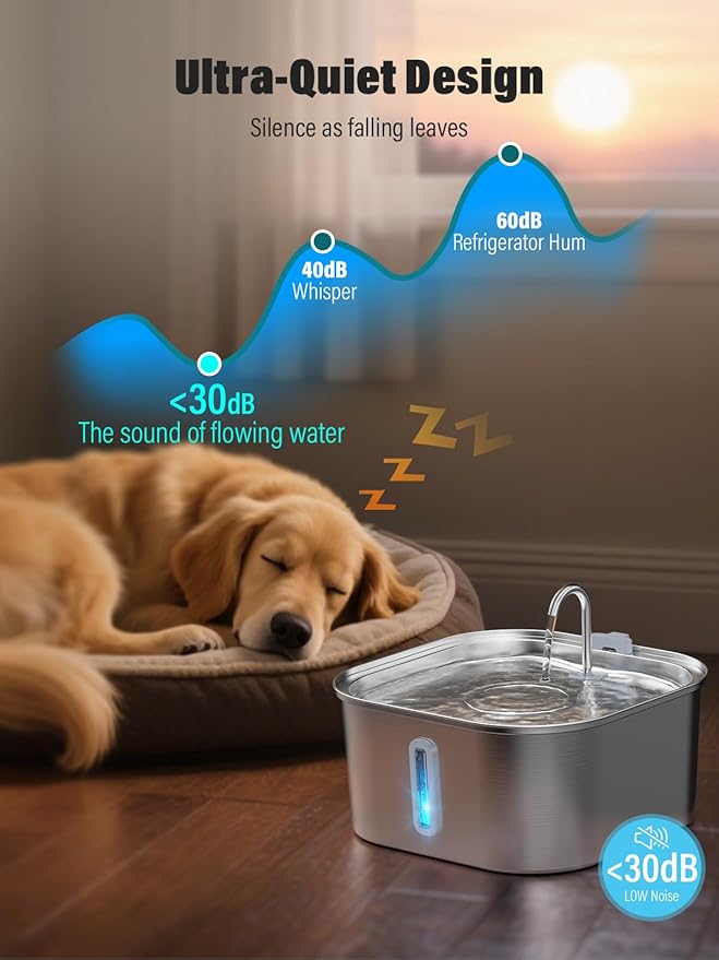 Dog Water Fountain for Large Dogs, 8L/2.1Gal Stainless Steel Pet Water Fountain with Water Level Window, Automatic Dog Water Bowl Dispenser for S-L Dogs and Multi-Pets-PawvioPets