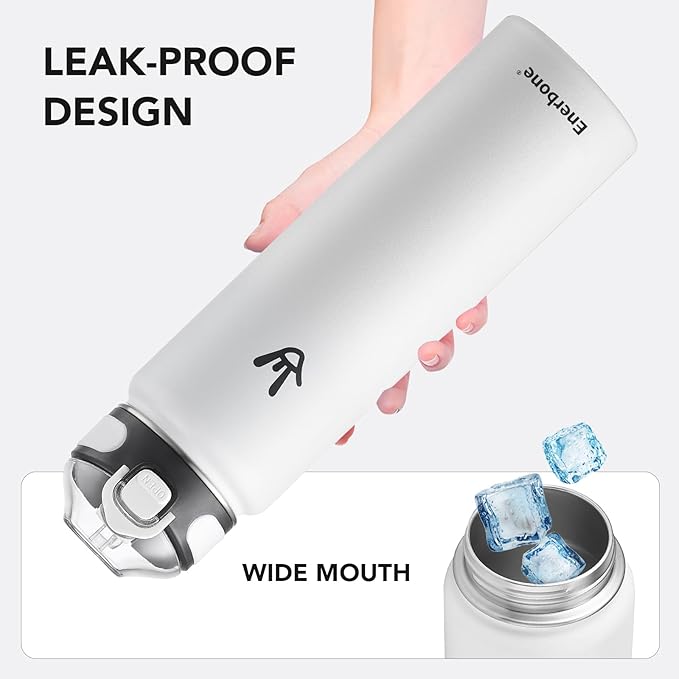 Enerbone 32 oz Insulated Water Bottle, Stainless Steel Bottle with Carrying Strap, Double-Wall Vacuum Insulation Design, Leakproof Sports Bottle with Straw, Keep Drinks Cold or Hot for Hours-PawvioPets