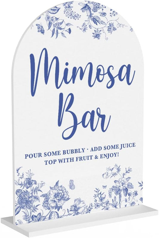 Acrylic Wedding Signs, Dusty Blue Wedding Decor, Blue Weddings Decor, Mimosa Bar Signs for Reception, Modern Calligraphy Arch Acrylic Table Top Sign for Weddings Parties Dinners (White)