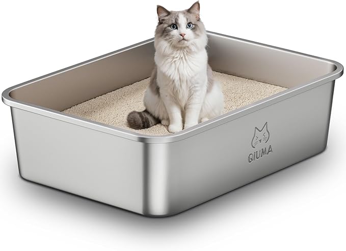 Extra Large Stainless Steel Cat Litter Box, 27.5" L×19.6" W×7.8" H, XXL Metal Kitty Litter Pan with High Sides, Odor-Free, Non-Stick, Easy to Clean, Ideal for Big Cats & Multi-Cat-PawvioPets