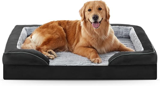 FURTIME Orthopedic Dog Bed for Extra Large Dogs - XL Washable Dog Sofa Bed Large, Supportive Foam Pet Couch Bed with Removable Washable Cover, Waterproof Lining and Nonskid Bottom, Black-PawvioPets