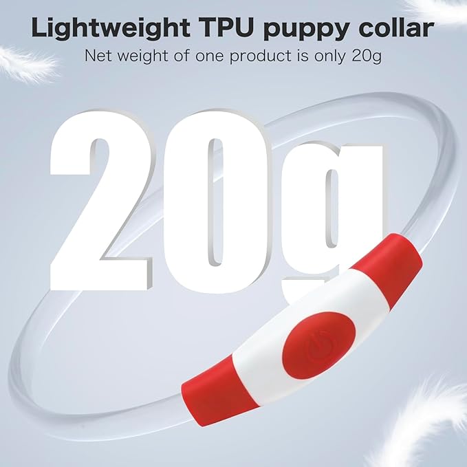 BSEEN Light Up Dog Collar - Rainproof LED Dog Collar Rechargeable - TPU Cuttable Glowing Puppy Collar for Small Dogs& Cats, High Visibility Safety Dog Lights for Night Walking (XS-Red 40cm)-PawvioPets