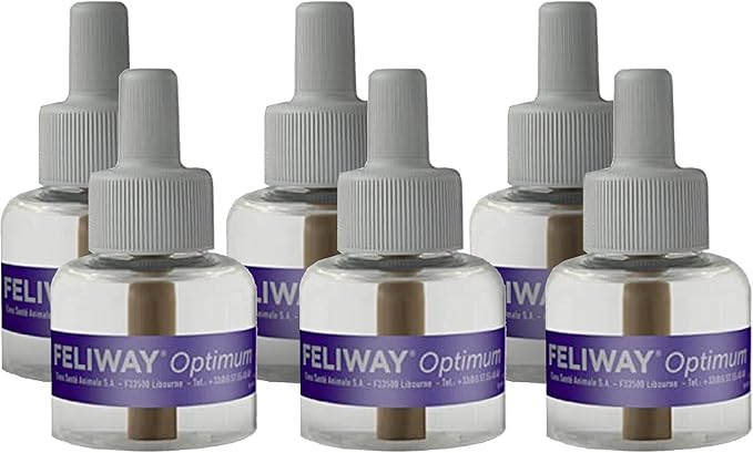 FELIWAY Optimum 6 x 30 Day Cat Calming Refills for Pheromone Diffuser, 6 x 48ml Value Pack - Helps Reduce Common Signs of Stress in Cats & Kittens, Enhanced Calming-PawvioPets