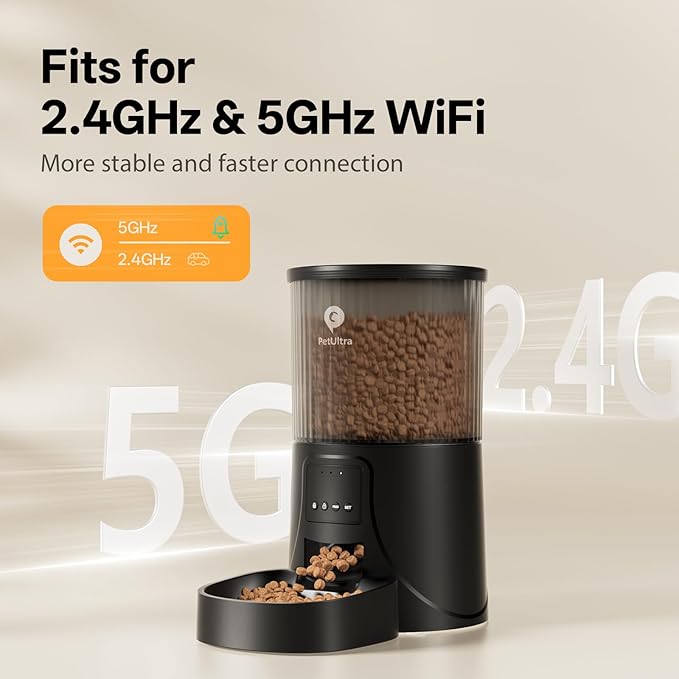 Automatic Cat Feeder WiFi- 5Ghz Cat Food Dispenser with APP Remote Control- Auto Pet Feeder for Small Dog Indoor- Easy to Set Up and Clean- Dual Power with Desiccant Bag Keep Fresh-PawvioPets