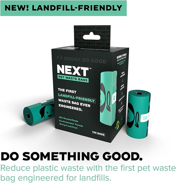 Doggy Do Good Next Pet Waste Bags, Landfill Friendly Recycled Plastic Unscented Dog Poop Bags, Leakproof, Strong, Thick, Earth Friendly for Dogs, 120 Count (120 Bags)-PawvioPets