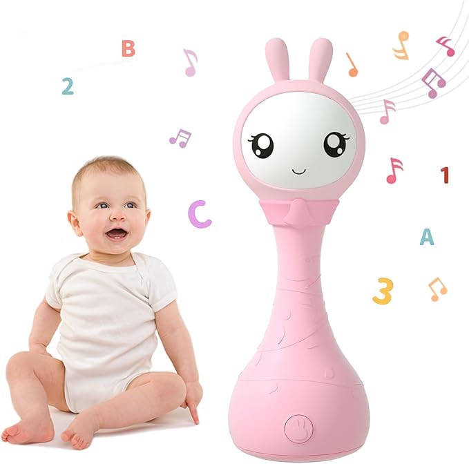 alilo Yoyo Talking Bunny Baby Musical Light-Up Rattle Toys 0-6-12-18 Months, Voice Mimicking Toy, Preloaded 90+ Audio Content, ABC/Number/Notes Learning Toys for Baby Infant Newborn Boy Girl Gifts-PawvioPets