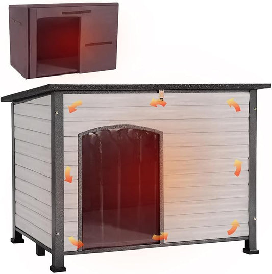 Aivituvin Dog House Outdoor with Insulated Liner, Weatherproof Dog House for Winter, Suitable for Small & Medium & Large Dogs with Unique All-Around Iron Frame(Off-White)-PawvioPets