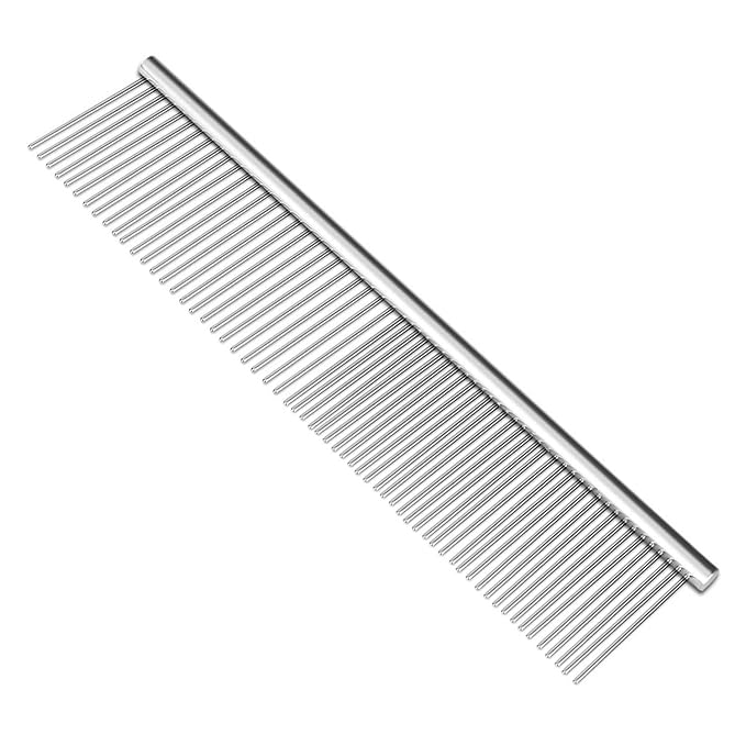 Flexzion Grooming Comb for Dogs – Stainless Steel Professional Cat Comb and Animal Tool for Removing Tangles and Knots on Medium Pets with Smooth Needle Teeth – 45mm, 1 Large-PawvioPets