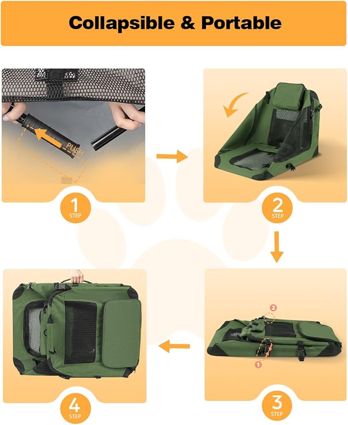 Extra Large Dog Crate with 2 Foldable Bowl, 36 Inch Collapsible Travel Dog Crate Kennel with Soft Blanket for Medium Dogs,Indoor & Outdoor (36" L x 25" W x 25" H, Green)-PawvioPets