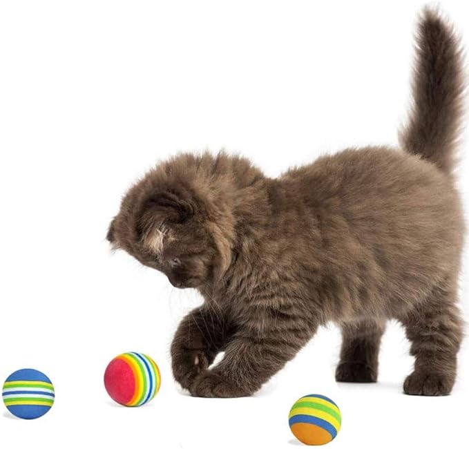 12 Pack Rainbow Cat Toy Balls Soft EVA Foam Interactive Indoor Kittens Favorite Toys 1.38" Dia. Small Dogs Puppies Toy Balls Bulk Activity Chase Quiet Play Sponge Ball-PawvioPets