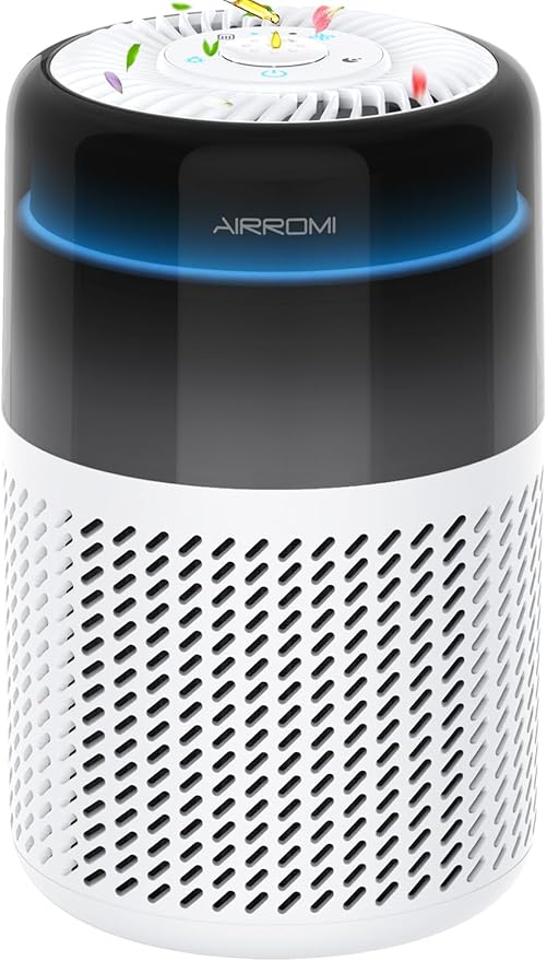 AIRROMI Air Purifier for Bedroom Home,HEPA Filter,Covers Upto 549 Ft²,Quiet 360°intake Air Cleaner with Fragrance ponge for Better Sleep,Night Light,Filters Smoke,Pet Dander,Allergies,Dust,A2005 White-PawvioPets