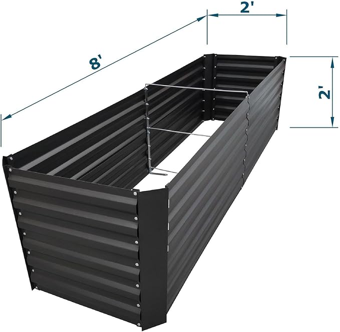 8x2x2FT Metal Raised Garden Bed Kit, Galvanized Outdoor Garden Bed Planter Box for Vegetables, Flowers, Herbs, Succulents and More, Black-PawvioPets