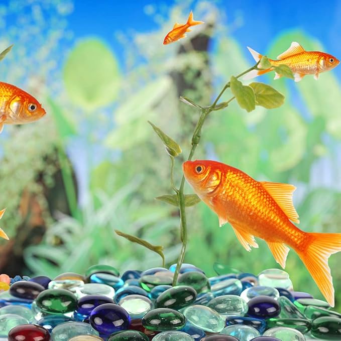 FUTUREPLUSX 1LB Multicolored Flat Glass Marbles, Mixed Mancala Stones Pebbles Flat Beads Mosaics Gemstones for Vase Filler Table Scatter Home Decor-PawvioPets