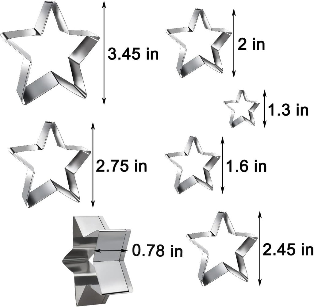 6 Pieces Star Cookie Cutters Set - Stainless Steel Five-Pointed Shaped Cutter, Biscuit Molds, Fondant Cake Cheese Cutter, Pastry Mold Bakeware Tools - Christmas Gifts (Assorted Sizes)