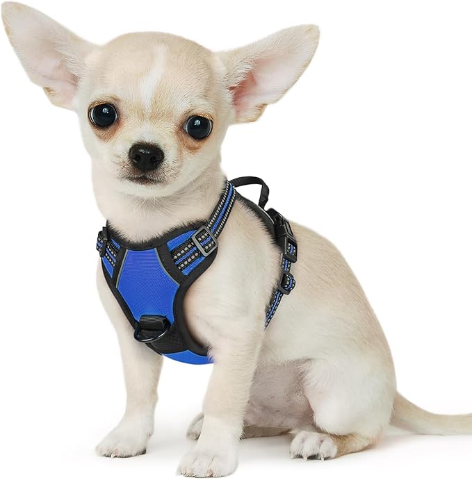 Eagloo Small Dog Harness No Pull, Service Vest with Reflective Strips and Control Handle, Adjustable and Comfortable for Easy Walking, No Choke Pet Harness with 2 Metal Rings, Blue, XS-PawvioPets